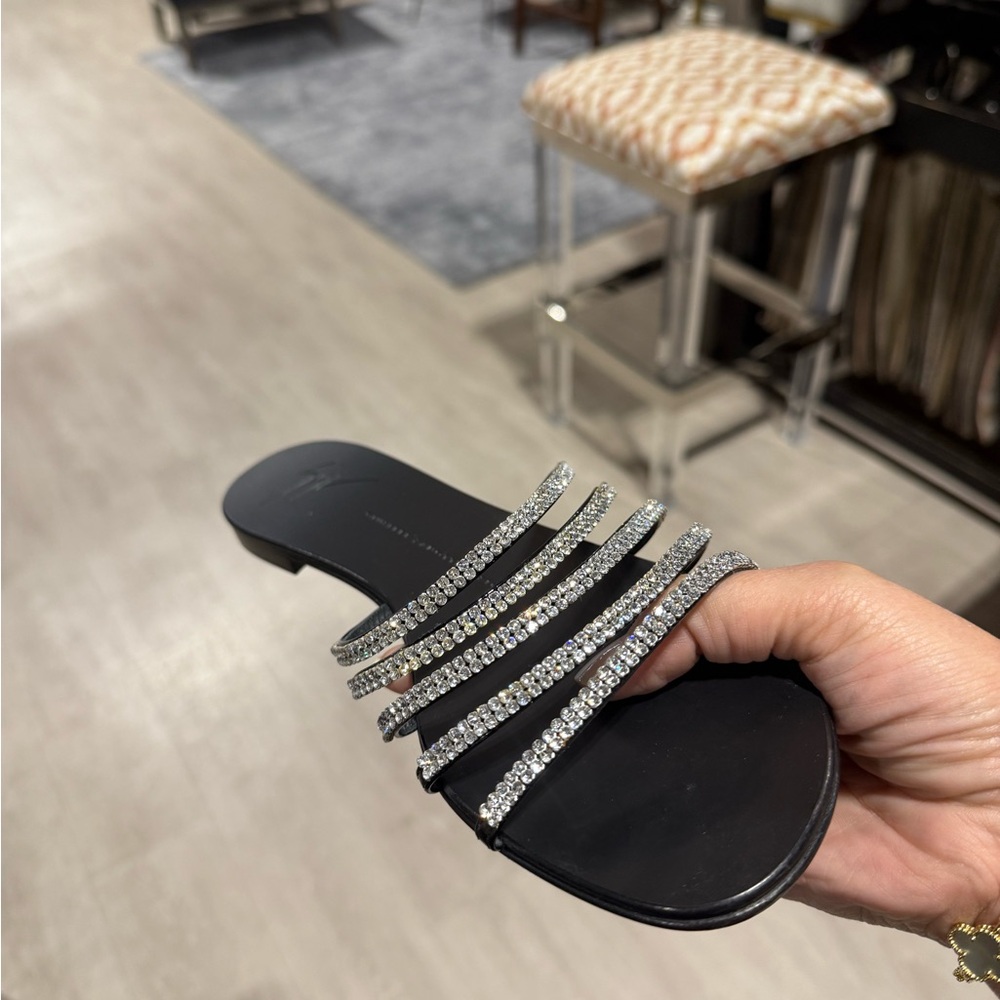 Giuseppe Zanotti Black Sandals with Silver Rhinestone Straps